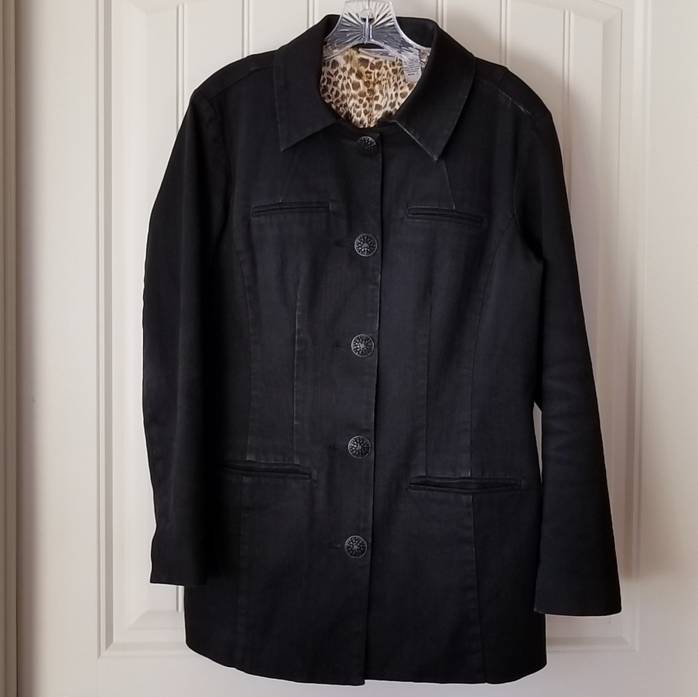 Chico's Platinum Black Denim Pea Coat